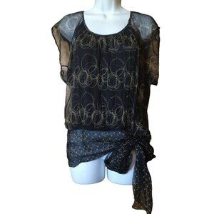 Sophie Max Women's Medium Short Sleeve Pullover Blouse With Side Tie Accent